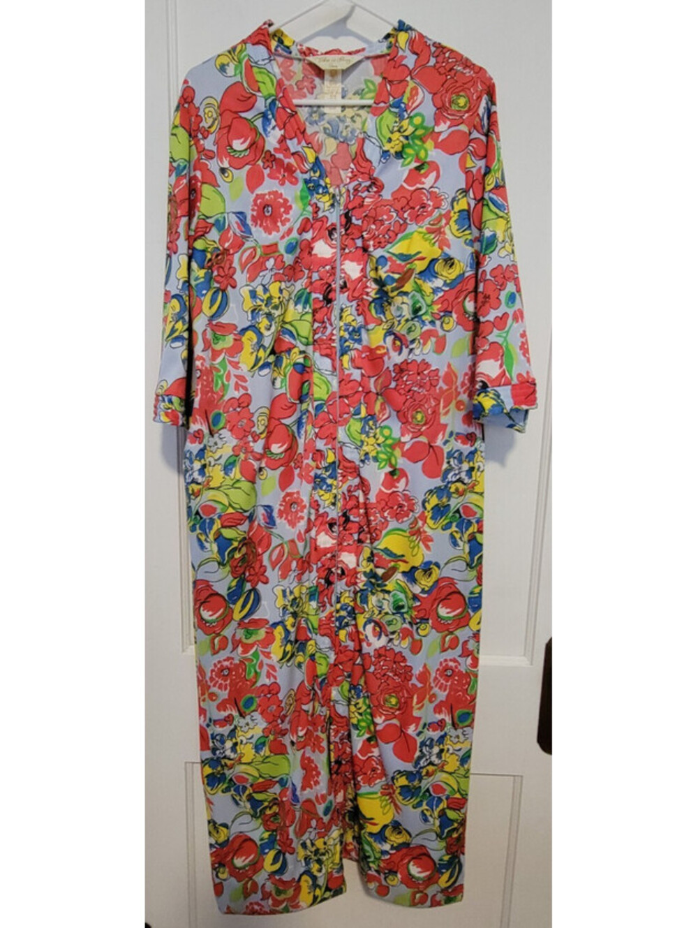 Vintage Take-a-Long Women's Housecoat Size 16 Mrs. Roper Floral Maxi Sears NWOT